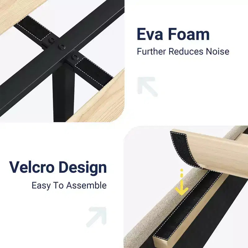 Struttura letto a piattaforma con testiera geometrica ad ali, letto moderno imbottito con supporto a doghe in legno, nessun box spring necessario, facile montaggio