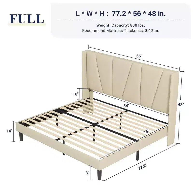 Struttura letto a piattaforma con testiera geometrica ad ali, letto moderno imbottito con supporto a doghe in legno, nessun box spring necessario, facile montaggio