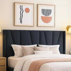 Struttura letto a piattaforma con testiera geometrica ad ali, letto moderno imbottito con supporto a doghe in legno, nessun box spring necessario, facile montaggio