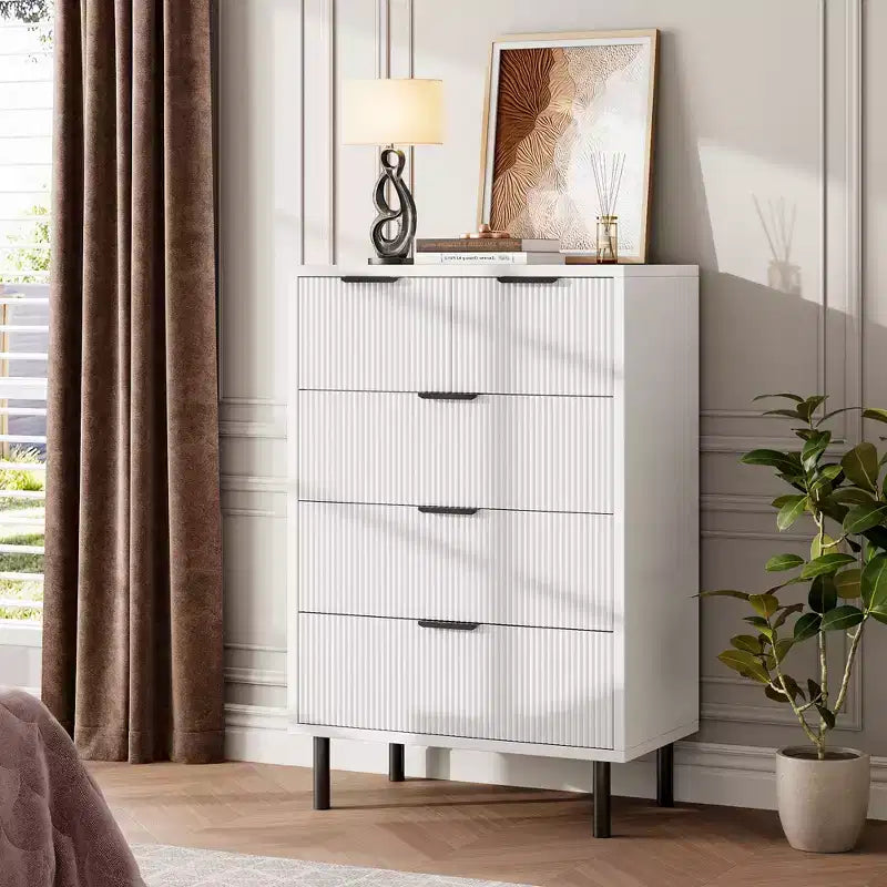 Comò a 5 cassetti Fulvari per camera da letto, cassettiera in legno da 37 pollici con maniglia color oro, organizer comò portaoggetti in legno, comò per armadio