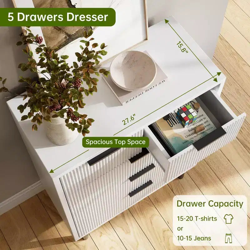 Comò a 5 cassetti Fulvari per camera da letto, cassettiera in legno da 37 pollici con maniglia color oro, organizer comò portaoggetti in legno, comò per armadio