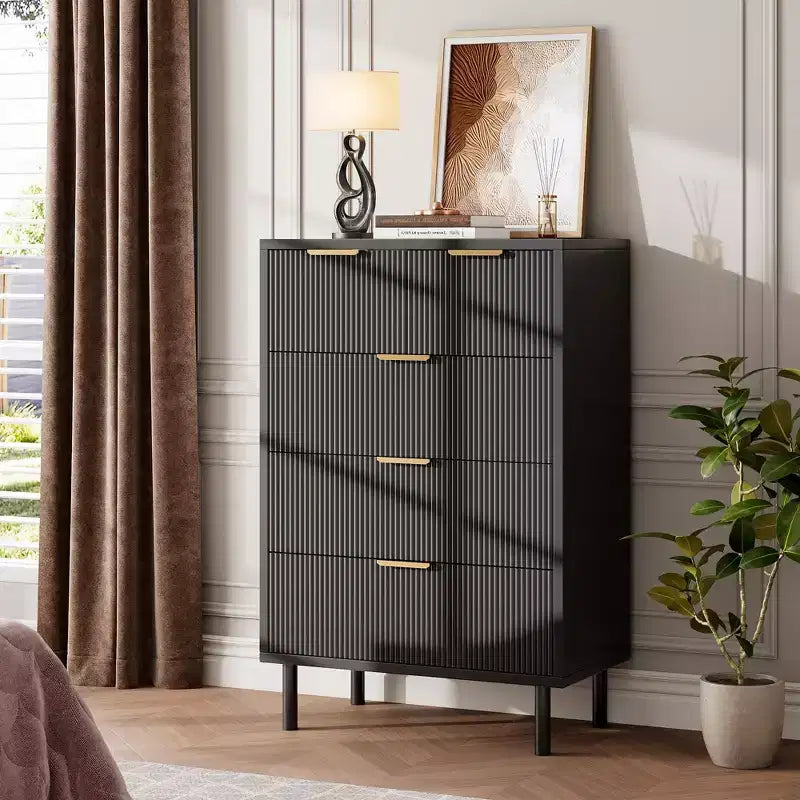 Comò a 5 cassetti Fulvari per camera da letto, cassettiera in legno da 37 pollici con maniglia color oro, organizer comò portaoggetti in legno, comò per armadio