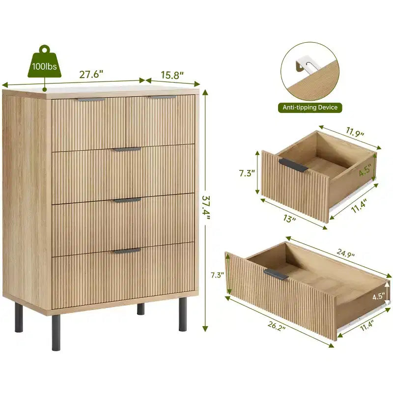 Comò a 5 cassetti Fulvari per camera da letto, cassettiera in legno da 37 pollici con maniglia color oro, organizer comò portaoggetti in legno, comò per armadio
