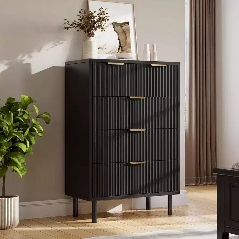 Fulvari 5 Drawer Dresser for Bedroom, 37 Wood Chest of Drawers with Gold Handle, Wood Storage Dresser Organizer, Closet Dresser