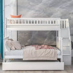Letto a Castello con Letto Estraibile e Scala Contenitore, Letto a Castello a Scala in Legno Massello per Bambini Ragazzi Adulti
