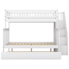 Letto a Castello con Letto Estraibile e Scala Contenitore, Letto a Castello a Scala in Legno Massello per Bambini Ragazzi Adulti