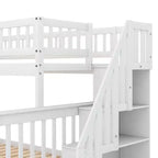 Letto a Castello con Letto Estraibile e Scala Contenitore, Letto a Castello a Scala in Legno Massello per Bambini Ragazzi Adulti