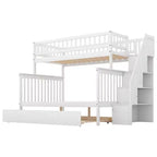 Letto a Castello con Letto Estraibile e Scala Contenitore, Letto a Castello a Scala in Legno Massello per Bambini Ragazzi Adulti