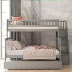 Letto a Castello con Letto Estraibile e Scala Contenitore, Letto a Castello a Scala in Legno Massello per Bambini Ragazzi Adulti