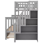 Letto a Castello con Letto Estraibile e Scala Contenitore, Letto a Castello a Scala in Legno Massello per Bambini Ragazzi Adulti