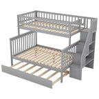 Letto a Castello con Letto Estraibile e Scala Contenitore, Letto a Castello a Scala in Legno Massello per Bambini Ragazzi Adulti