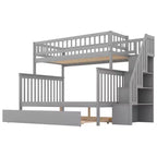 Letto a Castello con Letto Estraibile e Scala Contenitore, Letto a Castello a Scala in Legno Massello per Bambini Ragazzi Adulti