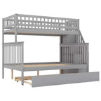 Letto a Castello con Letto Estraibile e Scala Contenitore, Letto a Castello a Scala in Legno Massello per Bambini Ragazzi Adulti