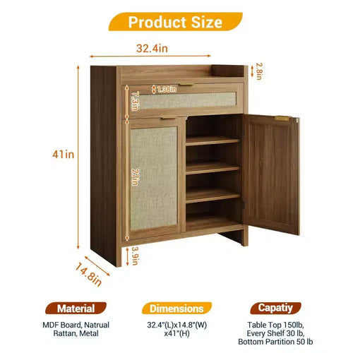 Meuble à chaussures haut en bois de 41" avec 2 portes, tiroir, meuble de rangement de ferme à 6 niveaux pour la maison