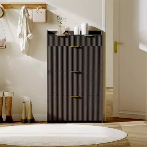 31.5 Fluted Slim Shoe Storage Cabinet for Entryway with 2 Drawers and Adjustable Shelf