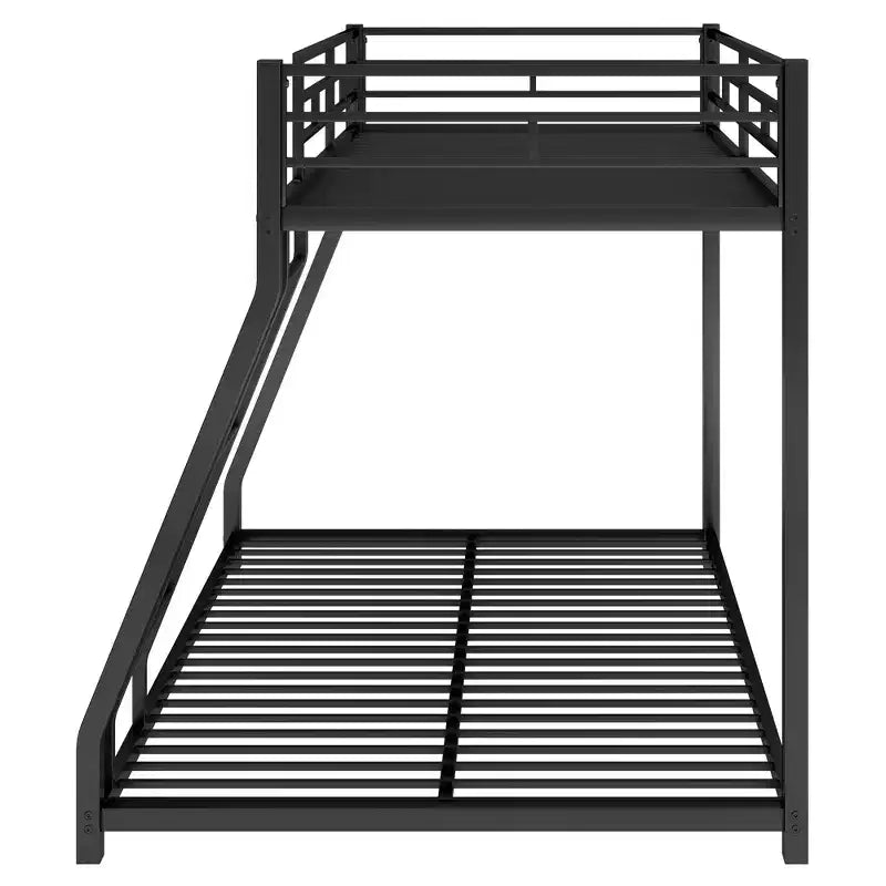 Letti a castello in metallo una piazza e mezza con letto estraibile, struttura letto a castello bassa resistente per bambini, ragazzi e adulti, nero