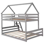 Letto a castello in legno, con struttura a casetta in legno massiccio, scaletta incorporata, convertibile in 2 letti singoli, letto a castello a terra per bambini e ragazzi