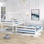 Letto a castello in legno, con struttura a casetta in legno massiccio, scaletta incorporata, convertibile in 2 letti singoli, letto a castello a terra per bambini e ragazzi