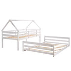 Letto a castello in legno, con struttura a casetta in legno massiccio, scaletta incorporata, convertibile in 2 letti singoli, letto a castello a terra per bambini e ragazzi