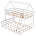 Letto a castello in legno, con struttura a casetta in legno massiccio, scaletta incorporata, convertibile in 2 letti singoli, letto a castello a terra per bambini e ragazzi