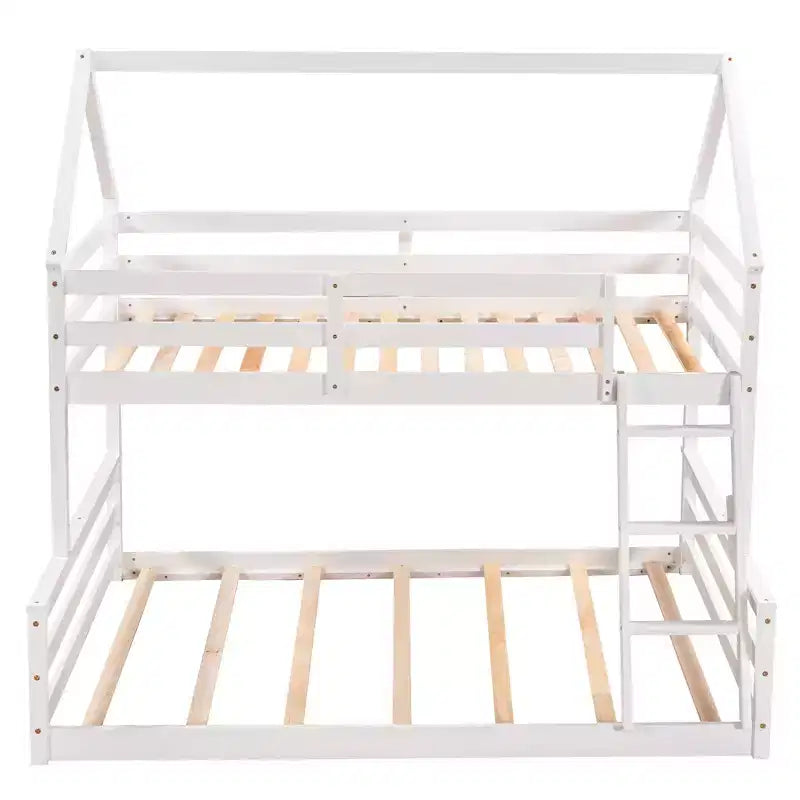 Letto a castello in legno, con struttura a casetta in legno massiccio, scaletta incorporata, convertibile in 2 letti singoli, letto a castello a terra per bambini e ragazzi