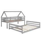 Letto a castello in legno, con struttura a casetta in legno massiccio, scaletta incorporata, convertibile in 2 letti singoli, letto a castello a terra per bambini e ragazzi