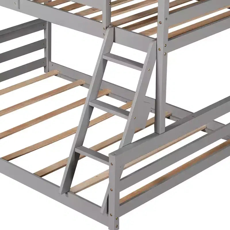 Letto a castello in legno, con struttura a casetta in legno massiccio, scaletta incorporata, convertibile in 2 letti singoli, letto a castello a terra per bambini e ragazzi