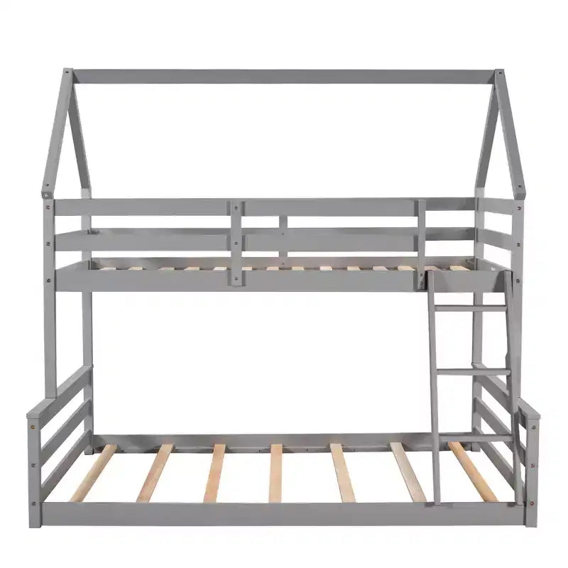 Letto a castello in legno, con struttura a casetta in legno massiccio, scaletta incorporata, convertibile in 2 letti singoli, letto a castello a terra per bambini e ragazzi