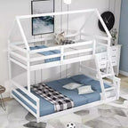 Letto a castello in legno, con struttura a casetta in legno massiccio, scaletta incorporata, convertibile in 2 letti singoli, letto a castello a terra per bambini e ragazzi