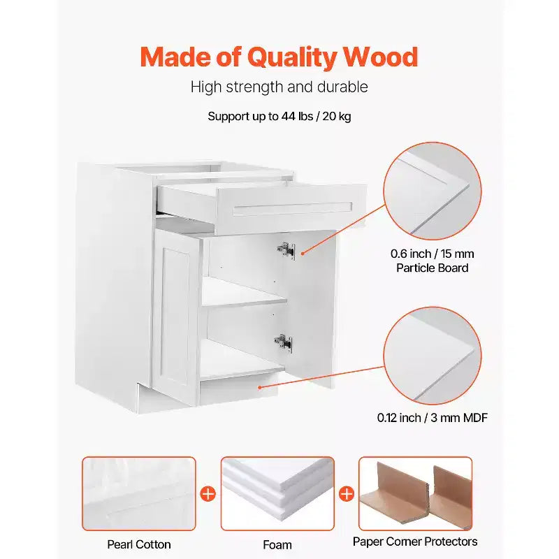 Meuble bas de cuisine VEVOR avec tiroir, meuble bas de tiroir non assemblé de 24 pouces, meuble de 24 L x 24 P x 34,5 H prêt à assembler, blanc