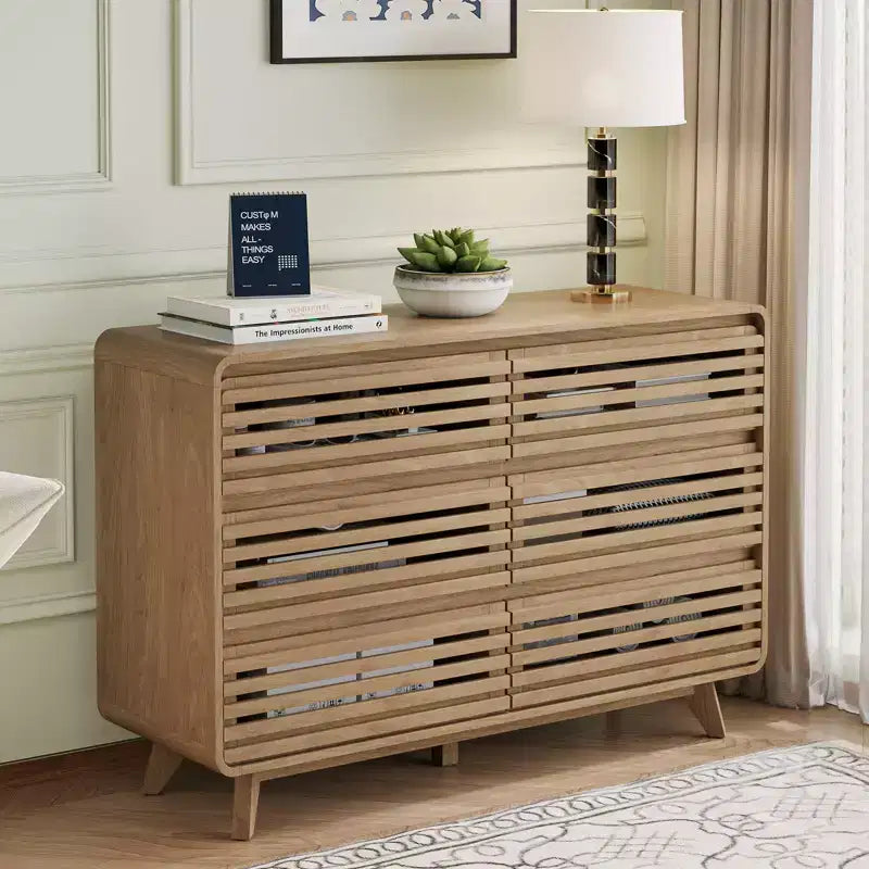 Cassettiera in legno a 6 cassetti per camera da letto, Comò con griglia