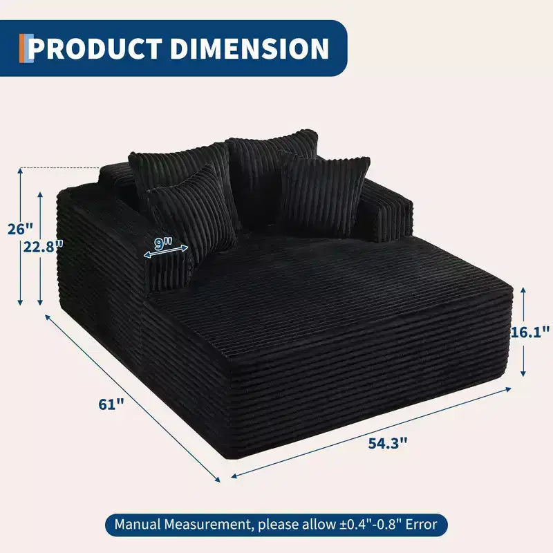 Chaise longue 61'', divano imbottito comodo e oversize extra-large con cuscini, divano per la lettura, divano cloud in morbida pelliccia sintetica
