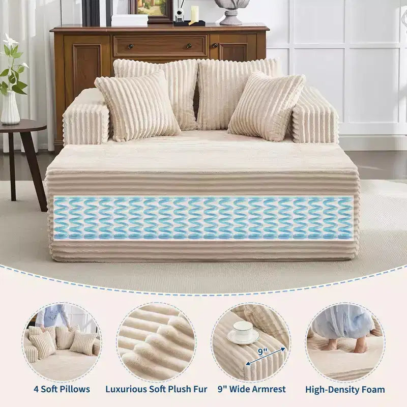 Chaise longue 61'', divano imbottito comodo e oversize extra-large con cuscini, divano per la lettura, divano cloud in morbida pelliccia sintetica