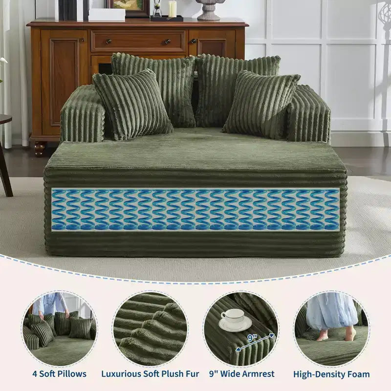 Chaise longue 61'', divano imbottito comodo e oversize extra-large con cuscini, divano per la lettura, divano cloud in morbida pelliccia sintetica