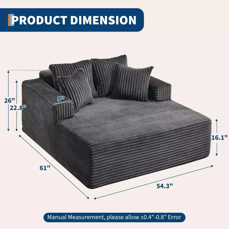 Chaise longue 61'', divano imbottito comodo e oversize extra-large con cuscini, divano per la lettura, divano cloud in morbida pelliccia sintetica