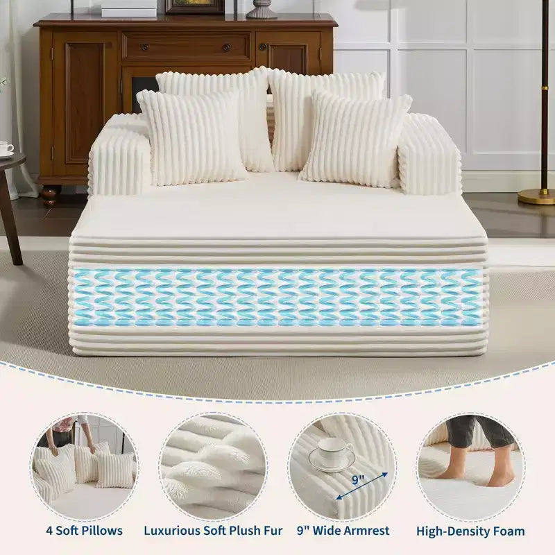 Chaise longue 61'', divano imbottito comodo e oversize extra-large con cuscini, divano per la lettura, divano cloud in morbida pelliccia sintetica