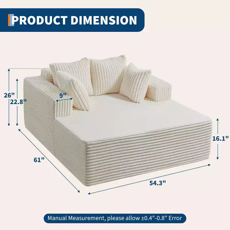 Chaise longue 61'', divano imbottito comodo e oversize extra-large con cuscini, divano per la lettura, divano cloud in morbida pelliccia sintetica