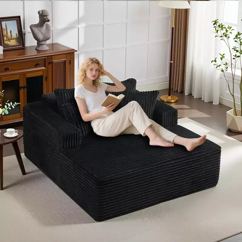 Chaise longue 61'', divano imbottito comodo e oversize extra-large con cuscini, divano per la lettura, divano cloud in morbida pelliccia sintetica