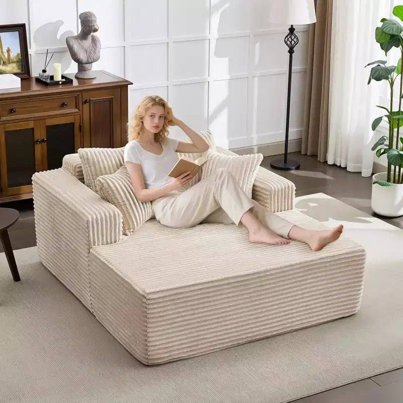 Chaise longue 61'', divano imbottito comodo e oversize extra-large con cuscini, divano per la lettura, divano cloud in morbida pelliccia sintetica