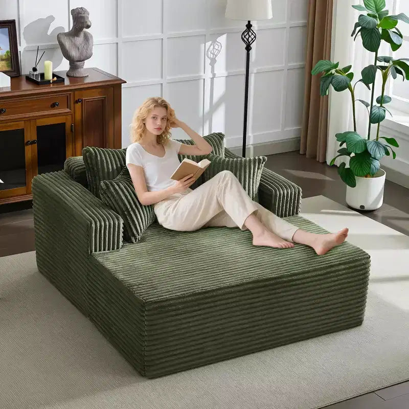 Chaise longue 61'', divano imbottito comodo e oversize extra-large con cuscini, divano per la lettura, divano cloud in morbida pelliccia sintetica