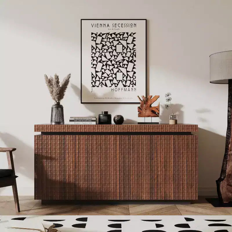GDFStudio Orin 58.3 Modern Textured Sideboard Buffet Cabinet with 4 Doors and 2 Shelves