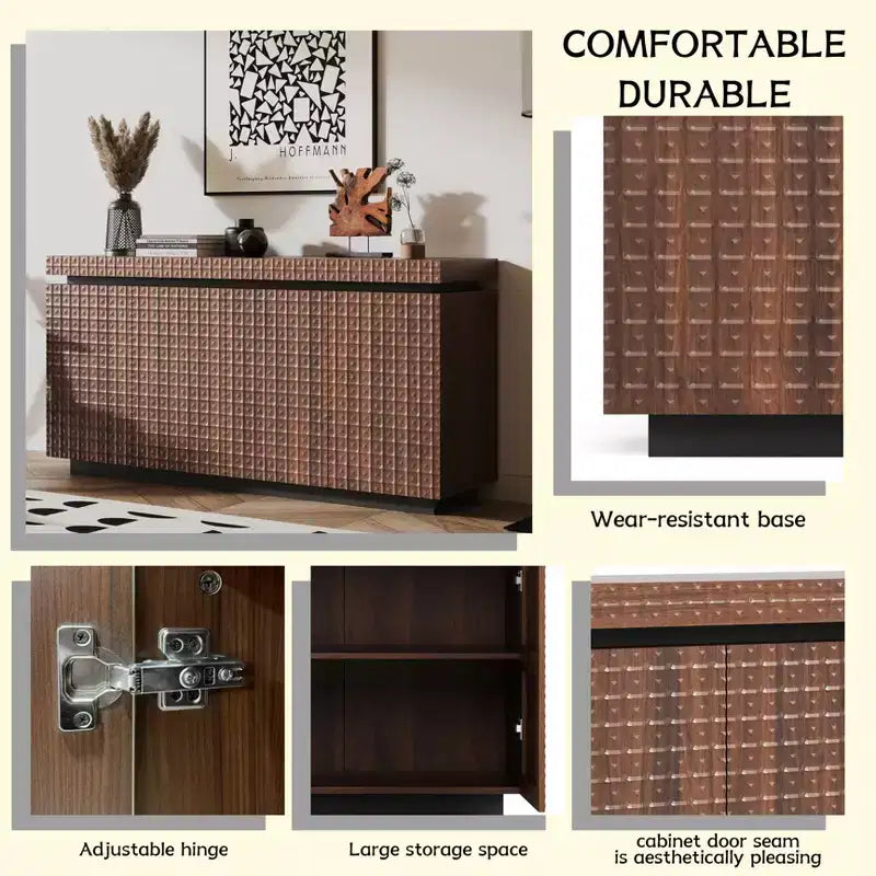 GDFStudio Orin 58.3 Credenza Moderna Testurizzata a Buffet con 4 Ante e 2 Ripiani