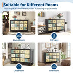 Cassettiera Rustica in Legno con 6 Cassetti e Maniglie in Metallo, Decorazione Floreale Retrò per Camera da Letto, Soggiorno, Dipinto Floreale, Nero