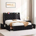 Bed Frame, Platform Bed with Velvet Upholstered Wingback Headboard - Wooden Slat Support, No Box Spring Needed, Easy Assembly