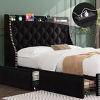 Struttura letto, letto a piattaforma con testiera alettata rivestita in velluto - Supporto a doghe in legno, nessun box spring necessario, facile montaggio