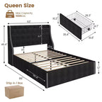 Struttura letto, letto a piattaforma con testiera alettata rivestita in velluto - Supporto a doghe in legno, nessun box spring necessario, facile montaggio
