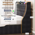 Struttura letto, letto a piattaforma con testiera alettata rivestita in velluto - Supporto a doghe in legno, nessun box spring necessario, facile montaggio