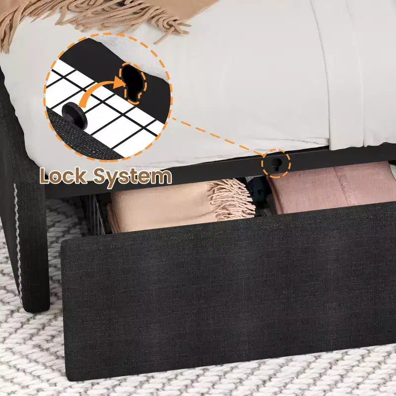Struttura letto, letto a piattaforma con testiera alettata rivestita in velluto - Supporto a doghe in legno, nessun box spring necessario, facile montaggio