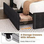 Struttura letto, letto a piattaforma con testiera alettata rivestita in velluto - Supporto a doghe in legno, nessun box spring necessario, facile montaggio