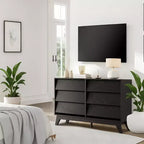 Commode Vintage, Commode à 6 Tiroirs avec Design Biseauté, Meuble TV pour Chambre, Salon, Entrée et Placard